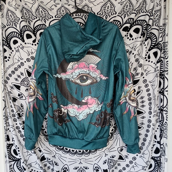 Sun Eye Psychedelic Moon Graphic All Over Hoodie Size Small - Picture 7 of 7